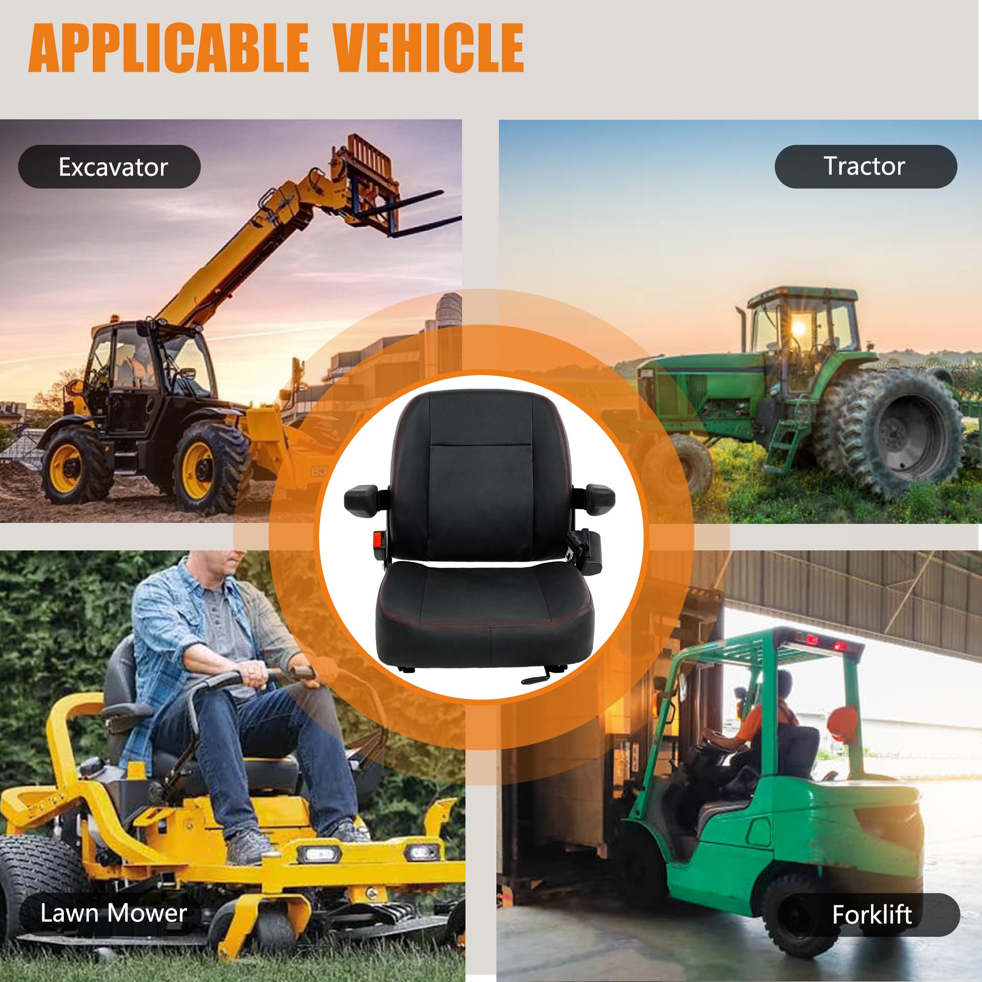 Universal Forklift Seat with Armrest Safety Belt and Micro Switch $93.75