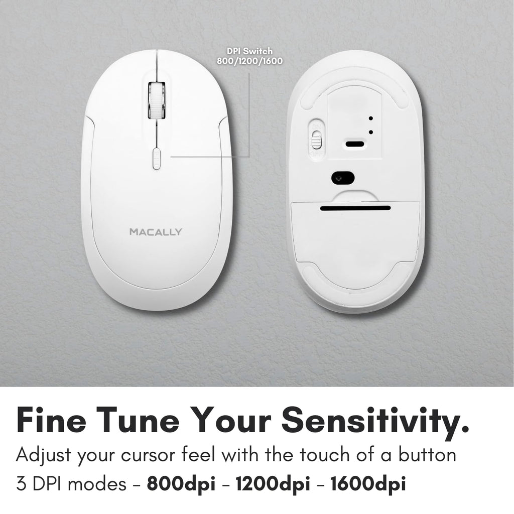 Open-Box New Macally White Slim Bluetooth Quiet Click Rechargeable Mouse Retail $29.00