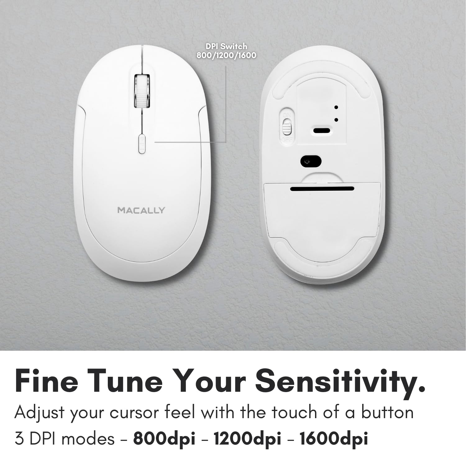 Open-Box New Macally White Slim Bluetooth Quiet Click Rechargeable Mouse Retail $29.00