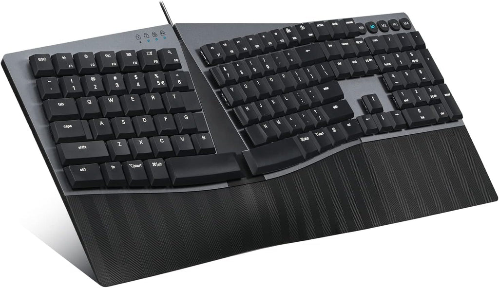 Perixx PERIBOARD-535BL Wired Ergonomic Mechanical Full-Size Keyboard - Low-Profile Blue Clicky Switches Programmable Feature with Macro Keys Compatible Windows and Mac OS X US English, Black Retail $89.00