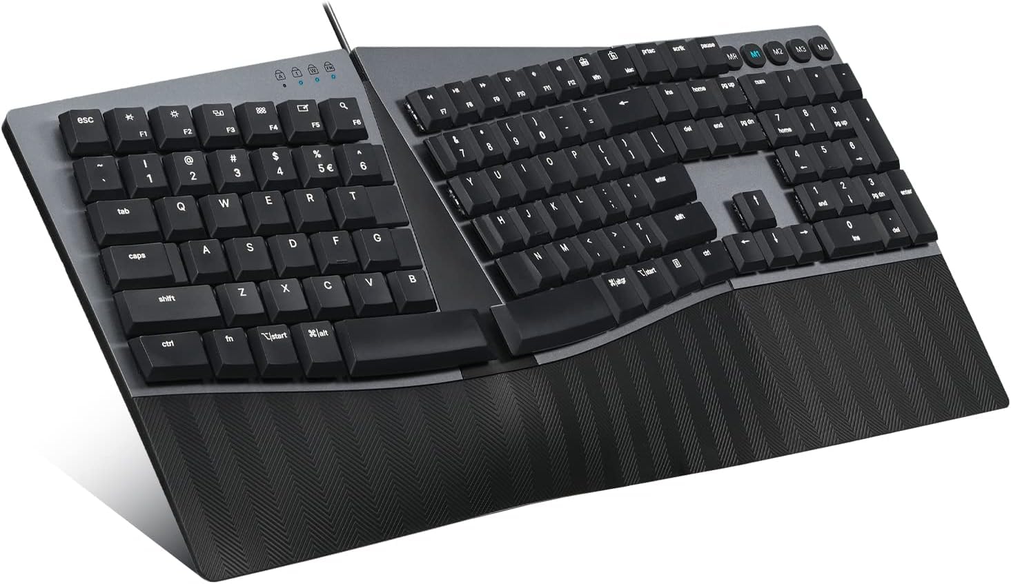 Perixx PERIBOARD-535BL Wired Ergonomic Mechanical Full-Size Keyboard - Low-Profile Blue Clicky Switches Programmable Feature with Macro Keys Compatible Windows and Mac OS X US English, Black Retail $89.00
