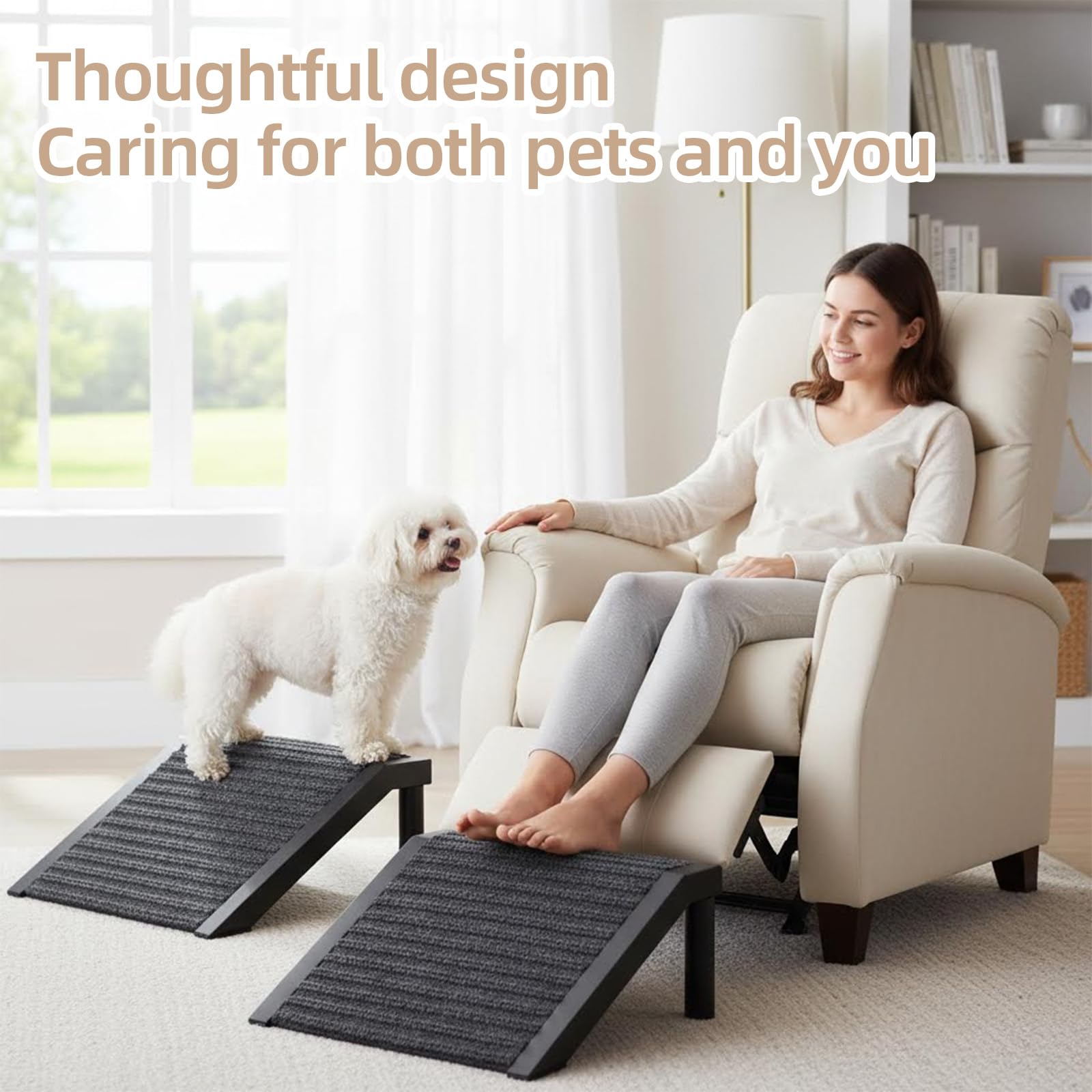 Dog Ramp for Stairs Non-Slip Pet Steps with Locked-in Carpet Iron Frame