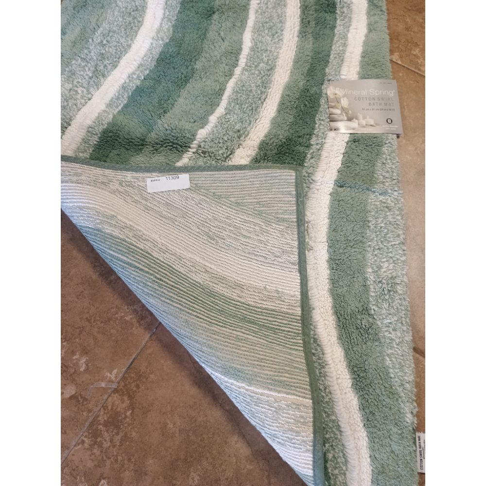 Cotton Swirl Bath Mat Green  White 24x36 100 Cotton