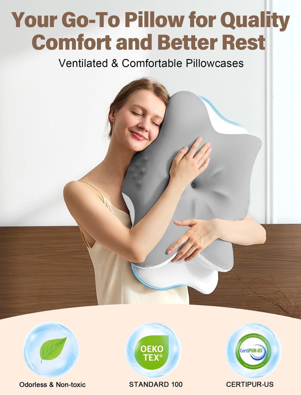 As-Is New VJASD Ergonomic Memory Foam Cervical Neck Pillow - Grey Retail $39.00
