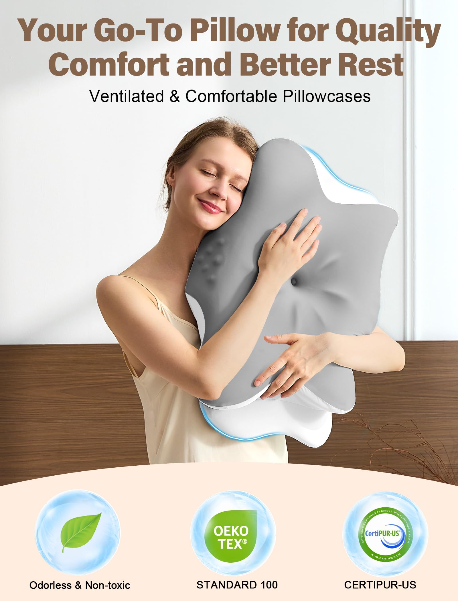 As-Is New VJASD Ergonomic Memory Foam Cervical Neck Pillow - Grey Retail $39.00