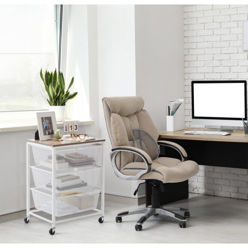 -Tier Rolling Storage Cart White with Wooden Top