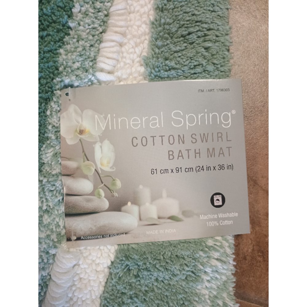 Cotton Swirl Bath Mat Green  White 24x36 100 Cotton