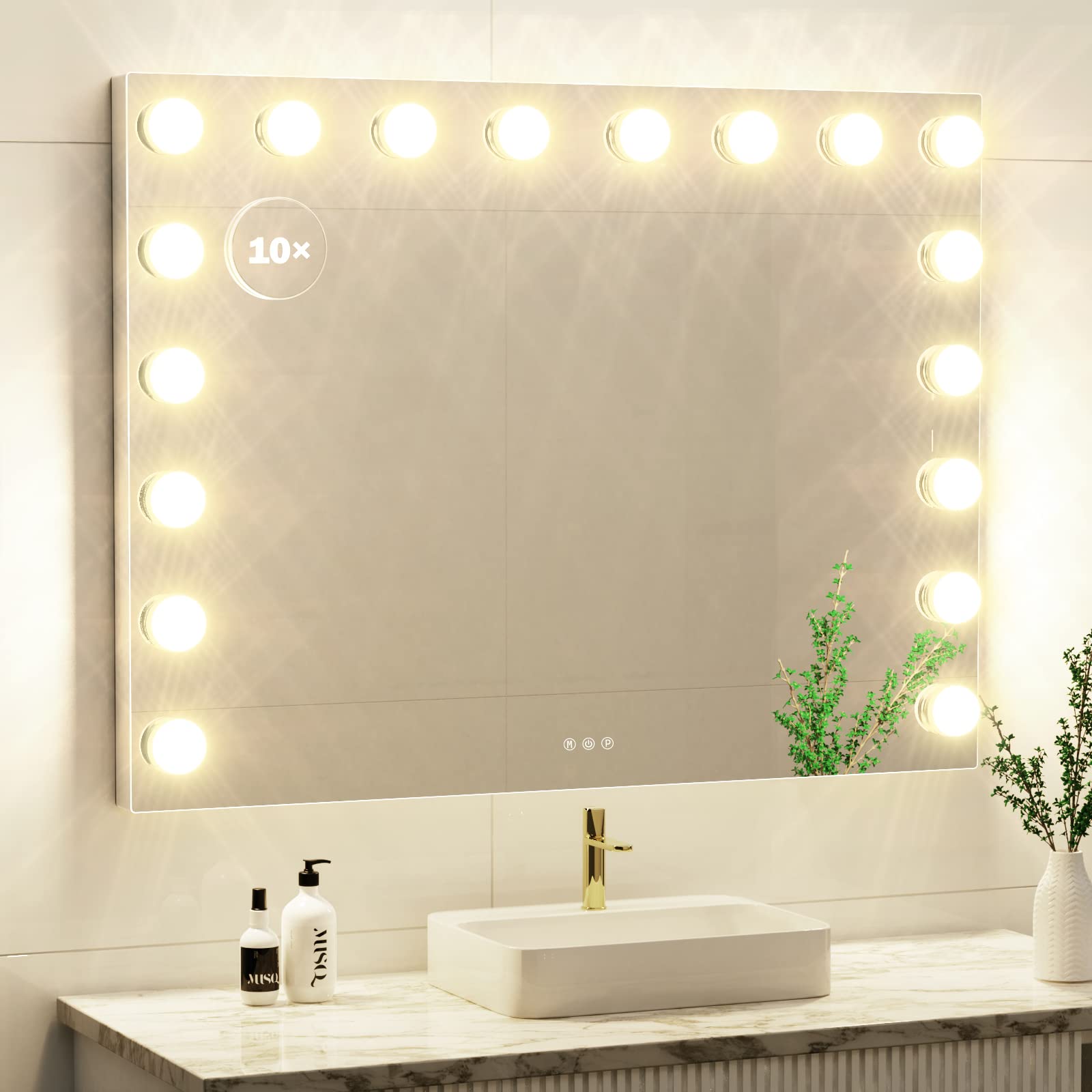 Gvnkvn Vanity Mirror with Lights, 32 x 24 Tabletop Hollyhood Makeup Mirror, Hollywood Lighted Mirror with 18 Dimmable LED Bulbs,3 Colors Modes,Touch Control,Metal Frame, Retail $149.00