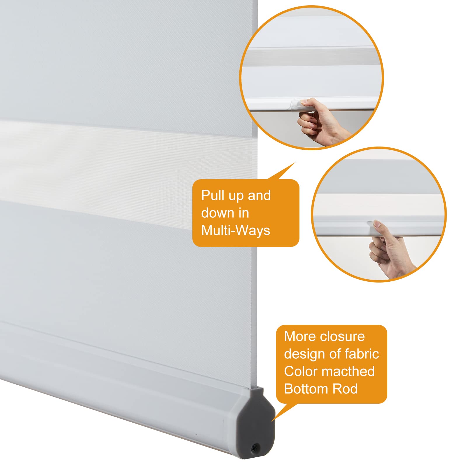 Cordless Zebra Dual Layer Light Filtering Blinds 30 W x 72 H White