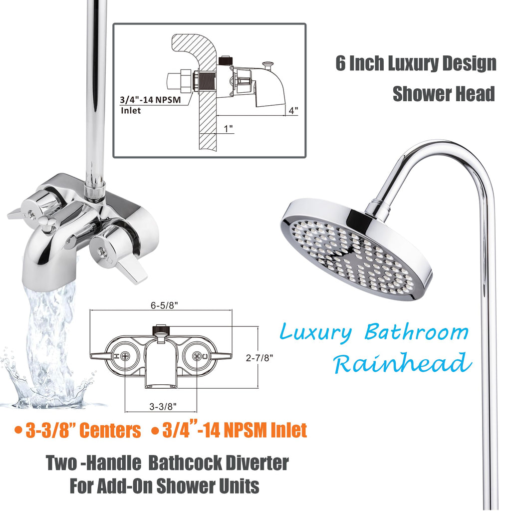 Clawfoot Tub Add-On Shower Kit with Faucet  48x27in Rectangular Rod - Chrome Plated