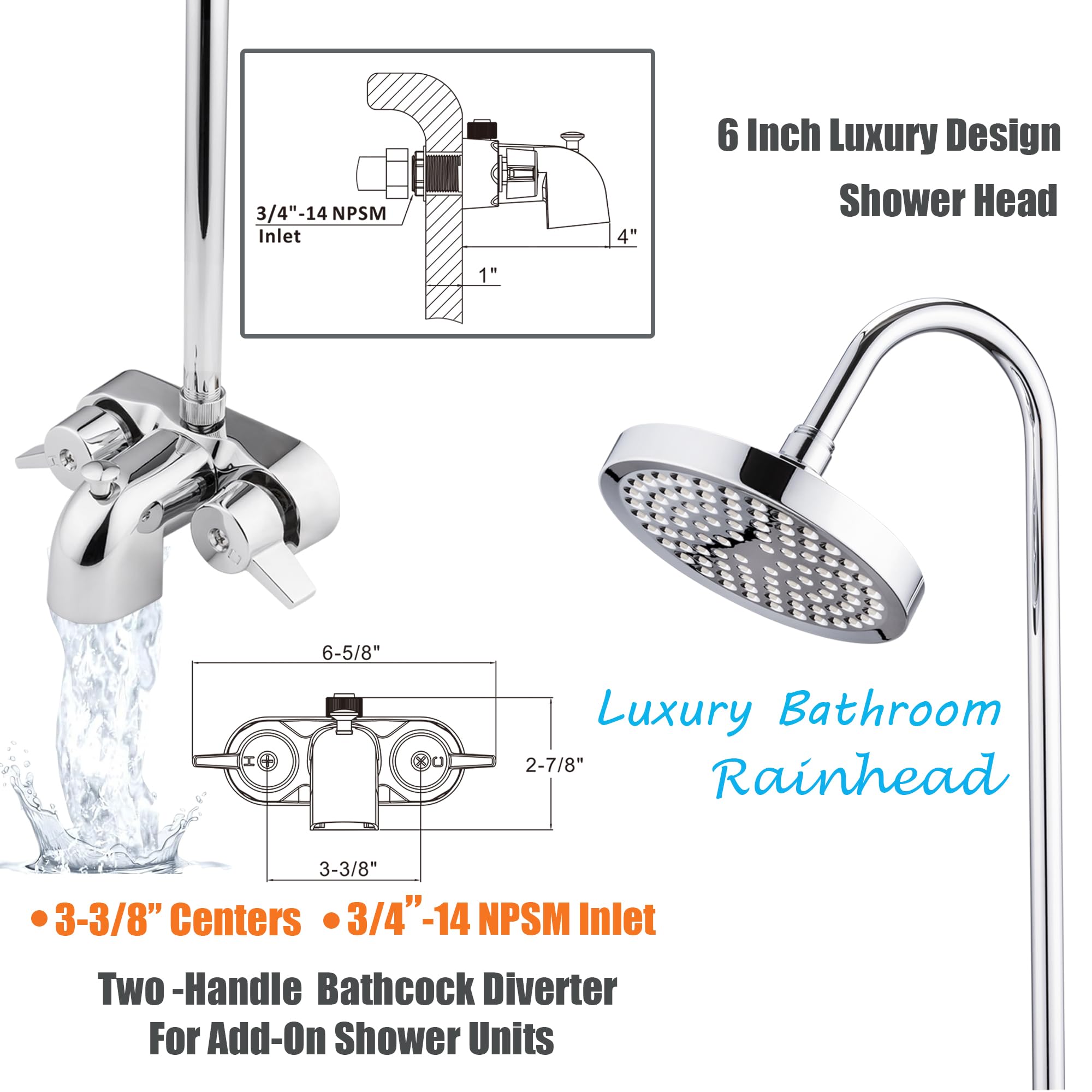 Clawfoot Tub Add-On Shower Kit with Faucet  48x27in Rectangular Rod - Chrome Plated