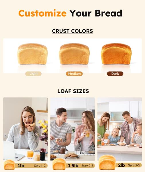 LB Automatic Bread Maker Machine 17 in 1 Stainless Steel Bread Machine 15 Hour Timer