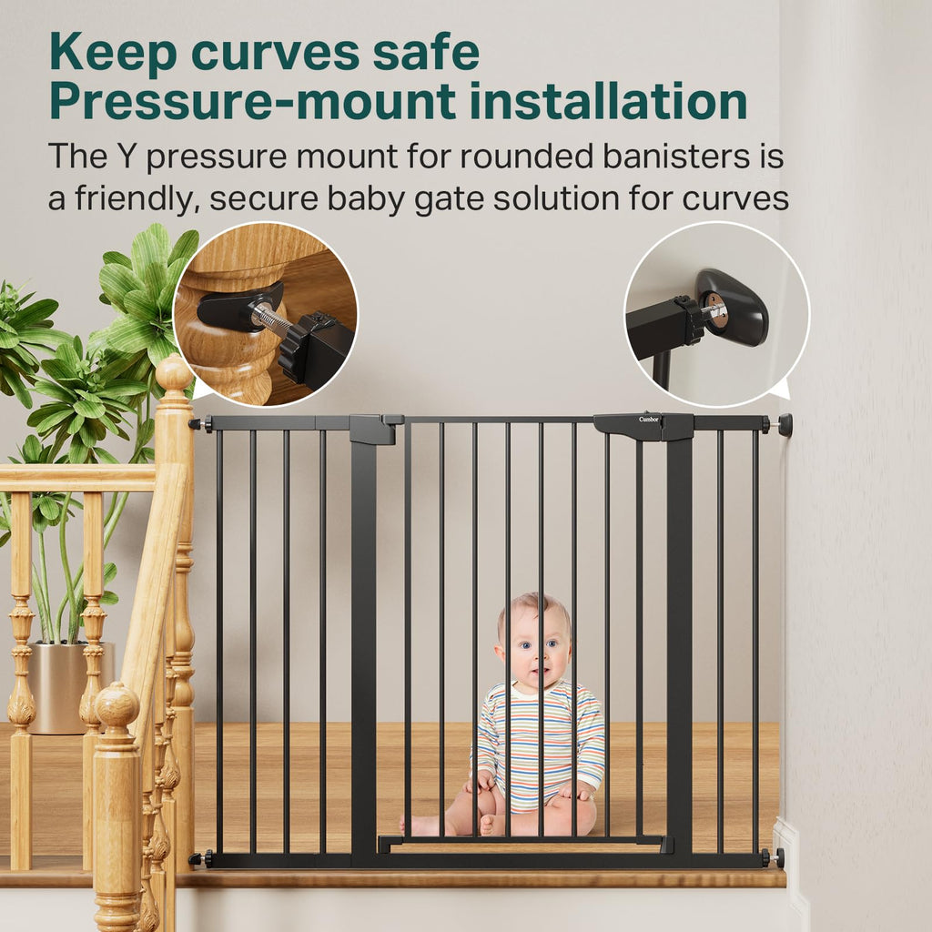 Extra Tall Baby Gate Adjustable 29.7-48 Wide Pressure Mounted Black