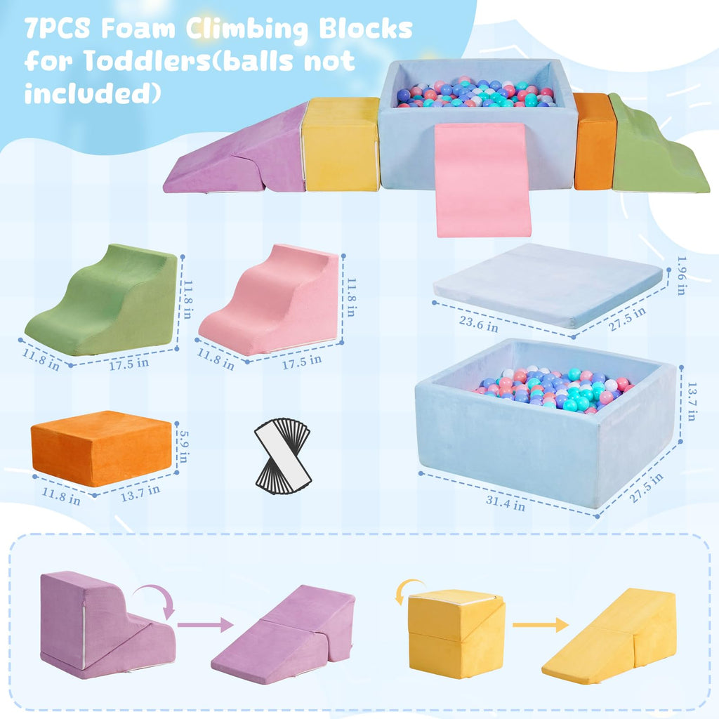 Pastel Foam Toddler Climbing Playset with Ball Pit