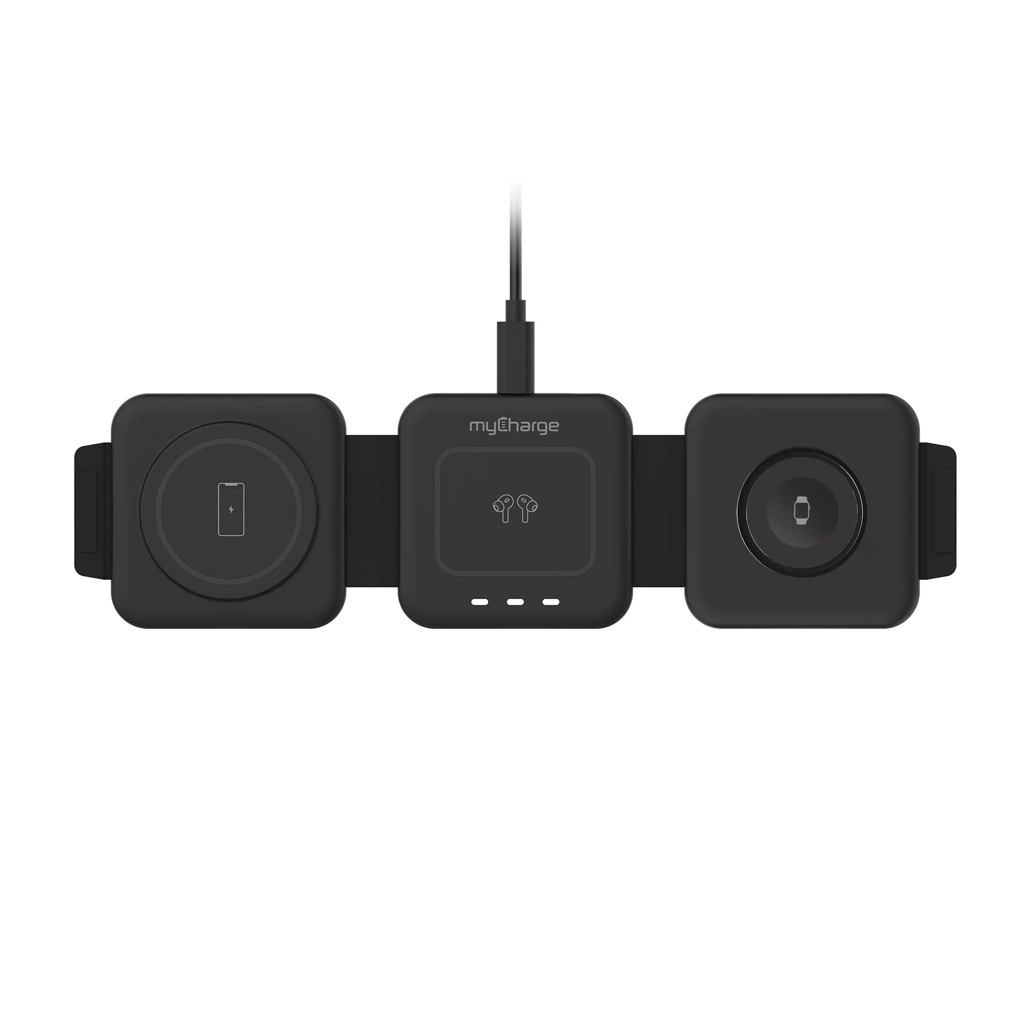 Black 3-in-1 Folding Wireless Charging Pad for Phone Earbuds Watch