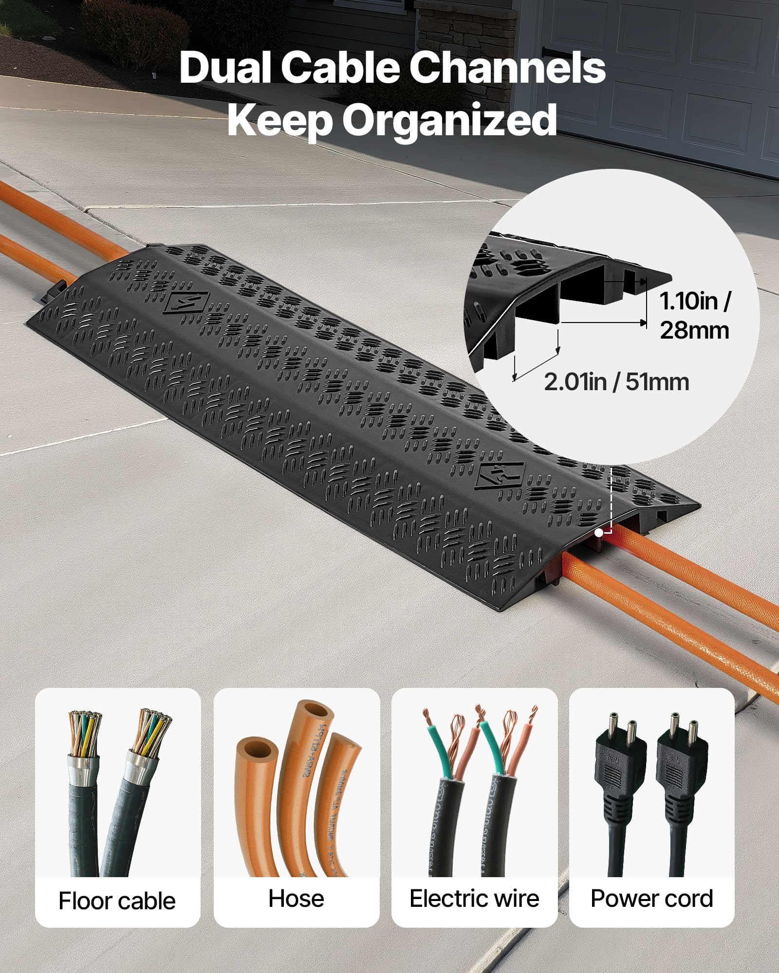 Black 2-Channel Cable Protector Ramp 38.3 Inches 17500 lbs Load Capacity