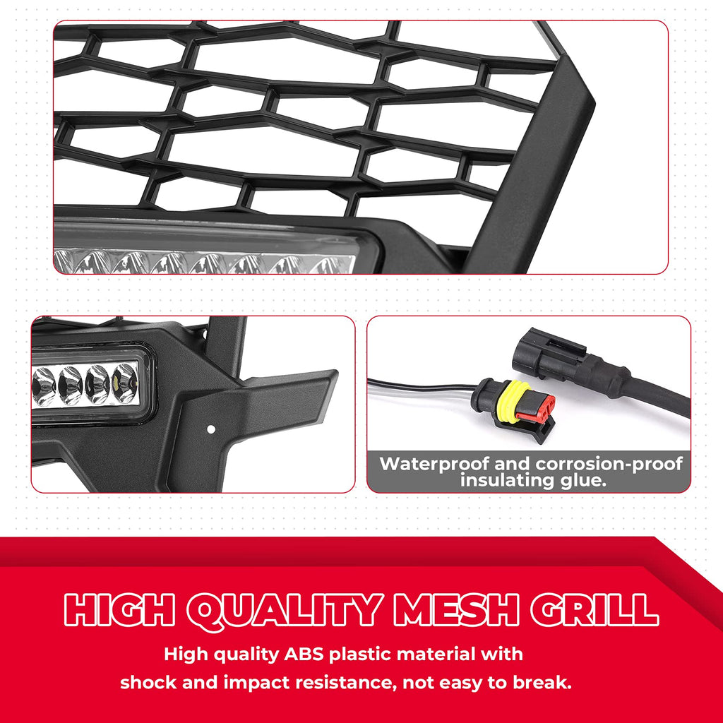 Black Waterproof UTV Front Grill Mesh with LED Light Bar for Polaris RZR XP 1000 2019-2023