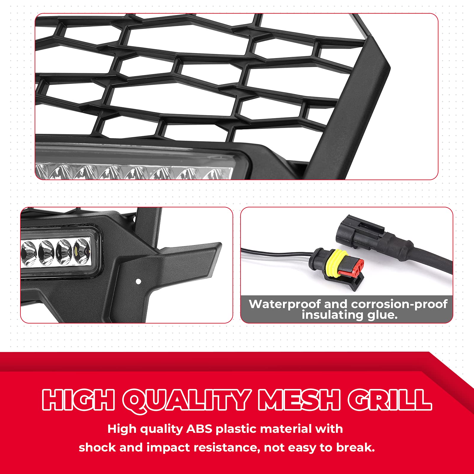 Black Waterproof UTV Front Grill Mesh with LED Light Bar for Polaris RZR XP 1000 2019-2023