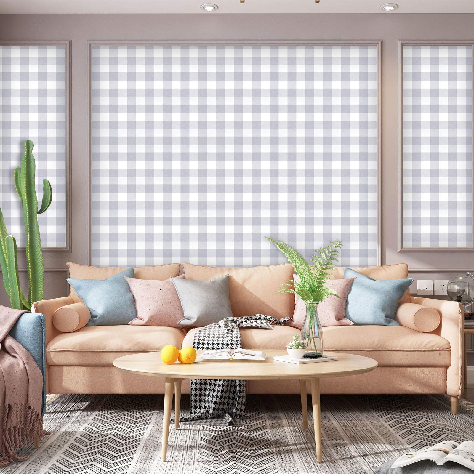 Melwod Grey White Plaid Peel  Stick Wallpaper 17.7x394 - Buffalo Gingham Retail $29.00