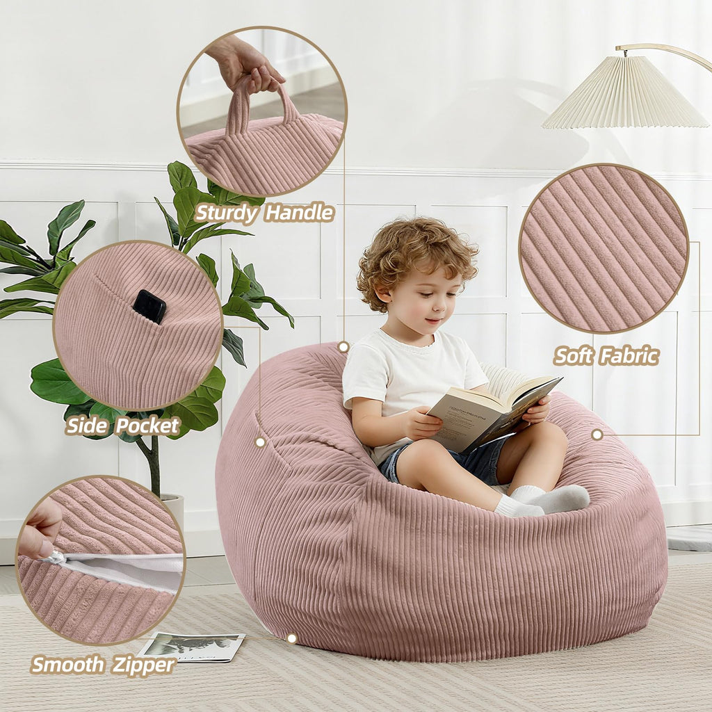 New Manyday 2.5FT Pink Corduroy Memory Foam Bean Bag Chair Retail $38.00