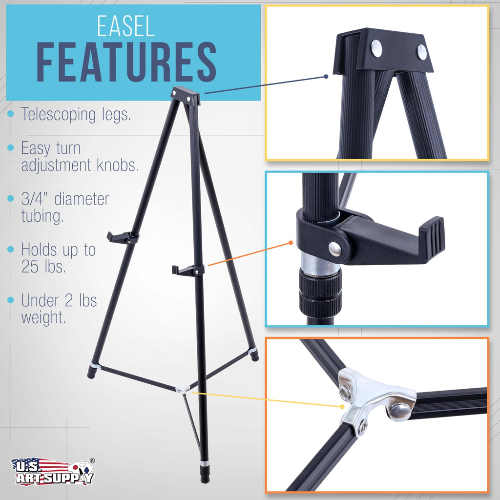 New As-Is U.S. Art Supply 66 Black Metal Adjustable Portable Art Easel Holds 25 lbs Retail $33.00