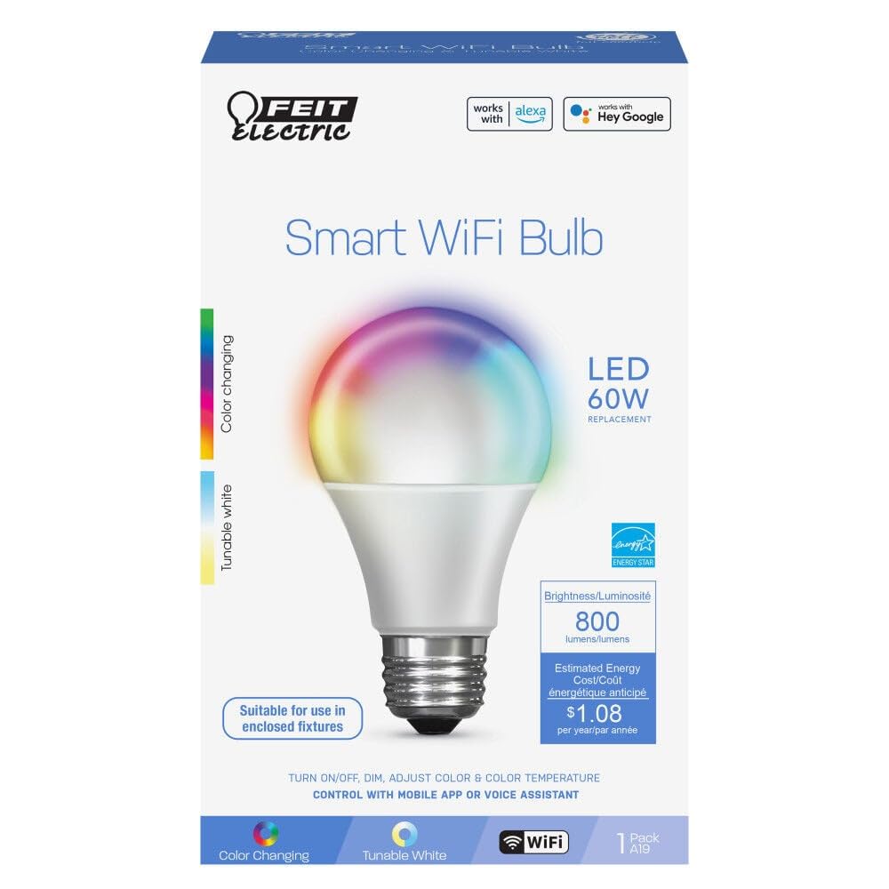 New As-Is Feit Electric OM60RGBWCAAG Smart WiFi Color Changing A19 LED Light Bulb Retail $7.00