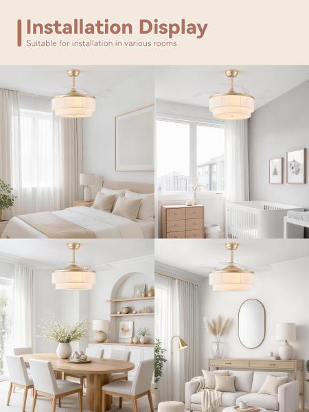 YMKSKJ 42" Retractable Fandelier Ceiling Fan with Light, Boho Chandelier Ceiling Fan with Remote, 6 Speeds Reversible for Bedroom Living Room (Gold) Retail $168.00