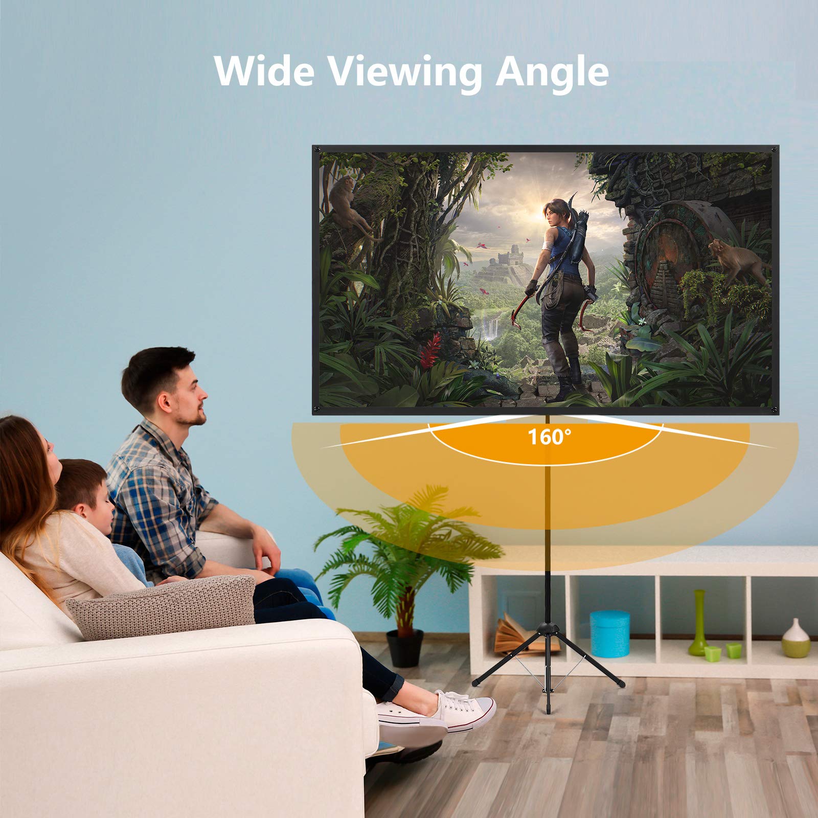 Portable Projector Screen with Stand, Outdoor Movie Screen, 80 Inch 16:9, Light-Weight, Mobile and Compact, Easy Setup and Carrying, Projection Screen with 1.2 Gain Glass Fiber, Idea for Home Cinema. Retail $79.00
