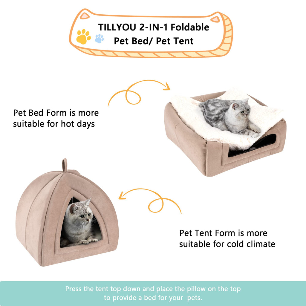 New TILLYOU 2-in-1 Cat House  Warm Pet Tent Bed for Small Pets 15x15x15 Retail $32.00