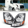 White Headlight Pair Assembly Compatible with 2004-2017 VOLVO VNL Semi Trucks Halogen Bulbs