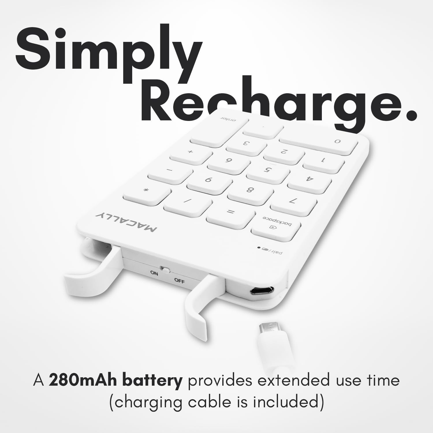 Open-Box New Macally Bluetooth 18-Key Rechargeable Wireless Numpad - White Retail $29.00