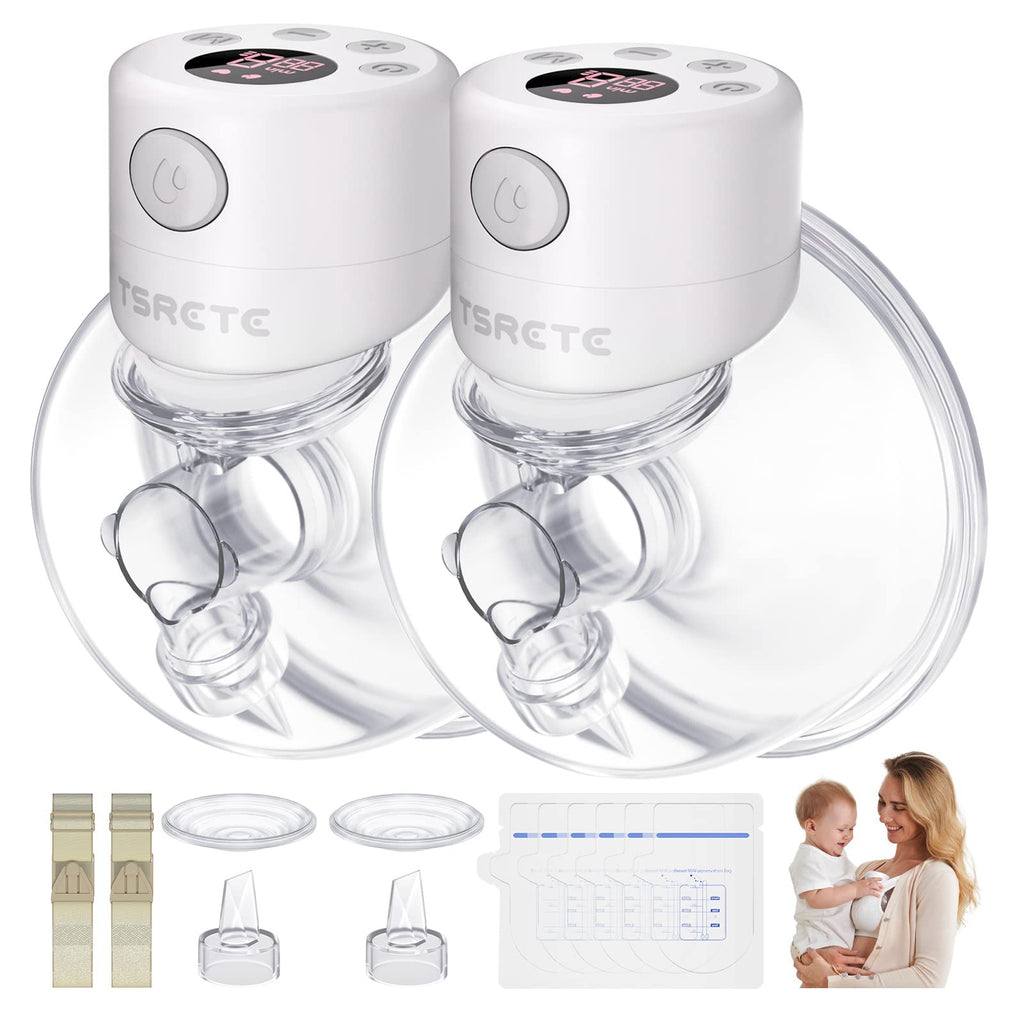 TSRETE Breast Pump, Double Wearable Breast Pump, Electric Hands-Free Breast Pumps with 2 Modes, 9 Levels, LCD Display, Memory Function Rechargeable Double Milk Extractor-24mm Flange, White Retail $62.00