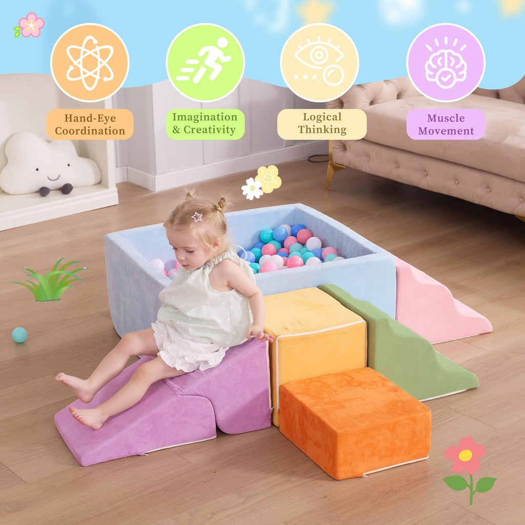 Pastel Foam Toddler Climbing Playset with Ball Pit
