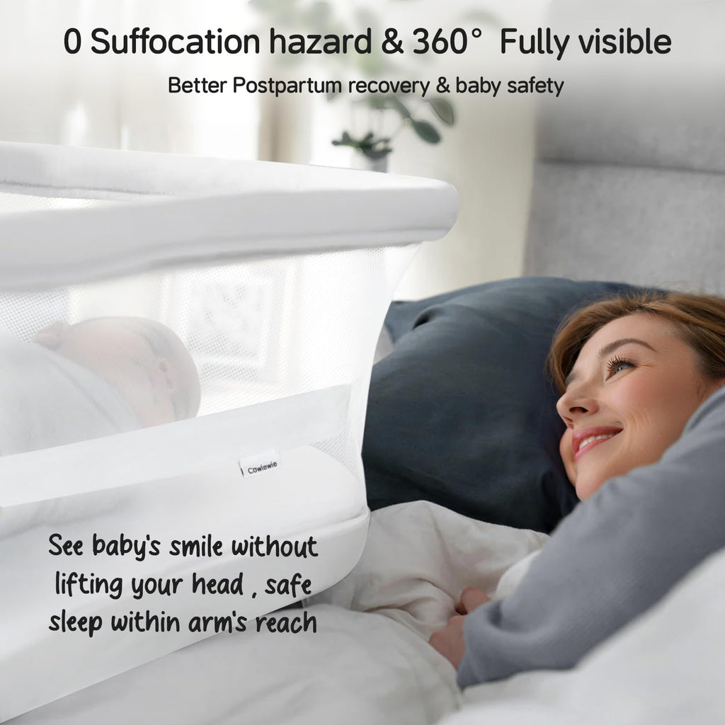 Baby Bedside Bassinet 5-Level Adjustable Height - White