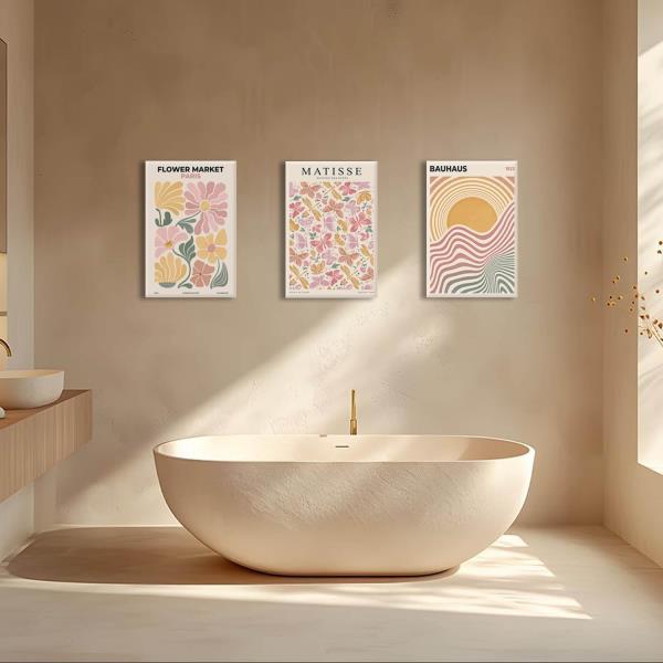 Pink and Yellow Boho Flower Market Canvas Wall Art Set of 3 16x24 Framed