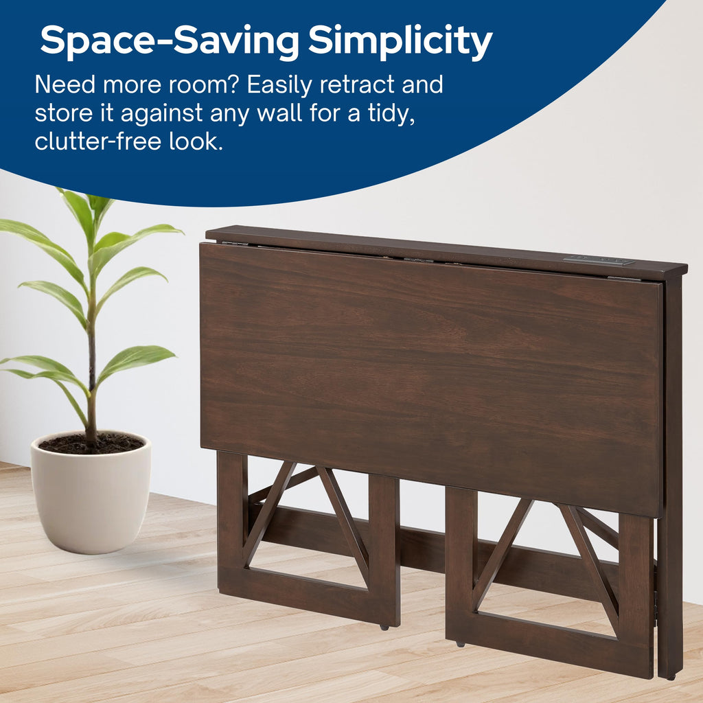 New Stakmore Folding Desk w USB  110V Outlets - Espresso Home Office Desk