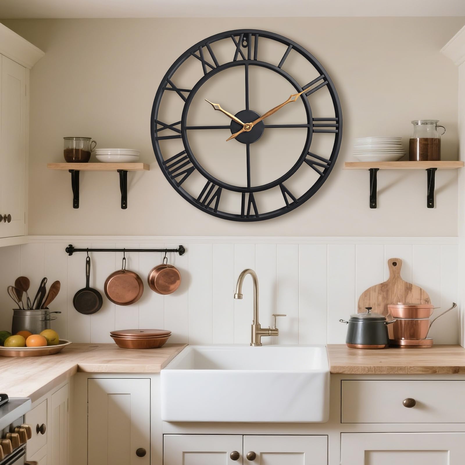 Black 18.5 Inch Metal Quiet Wall Clock with Roman Numerals