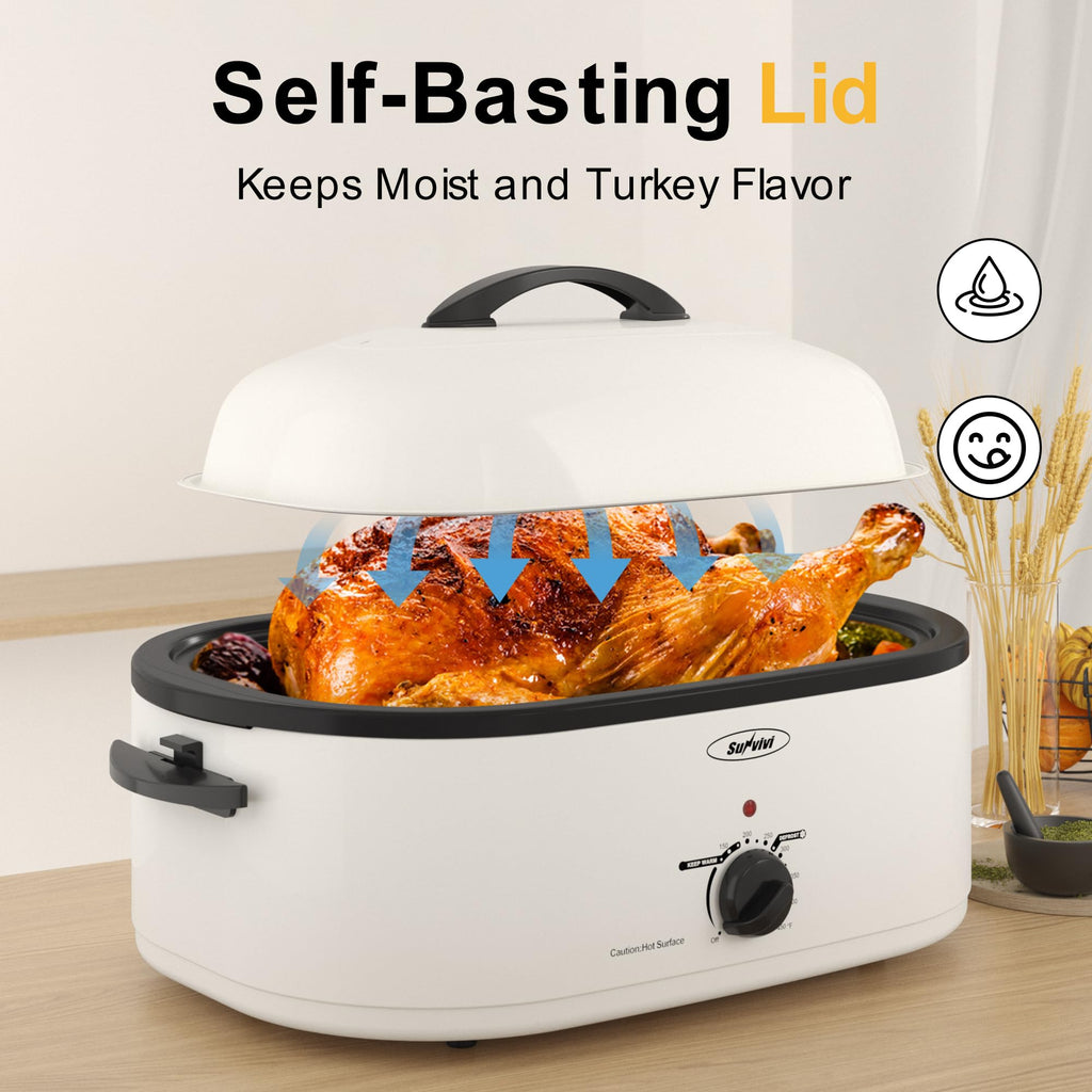 -Quart Electric Roaster Oven with Self-Basting Lid  DefrostWarm Function White