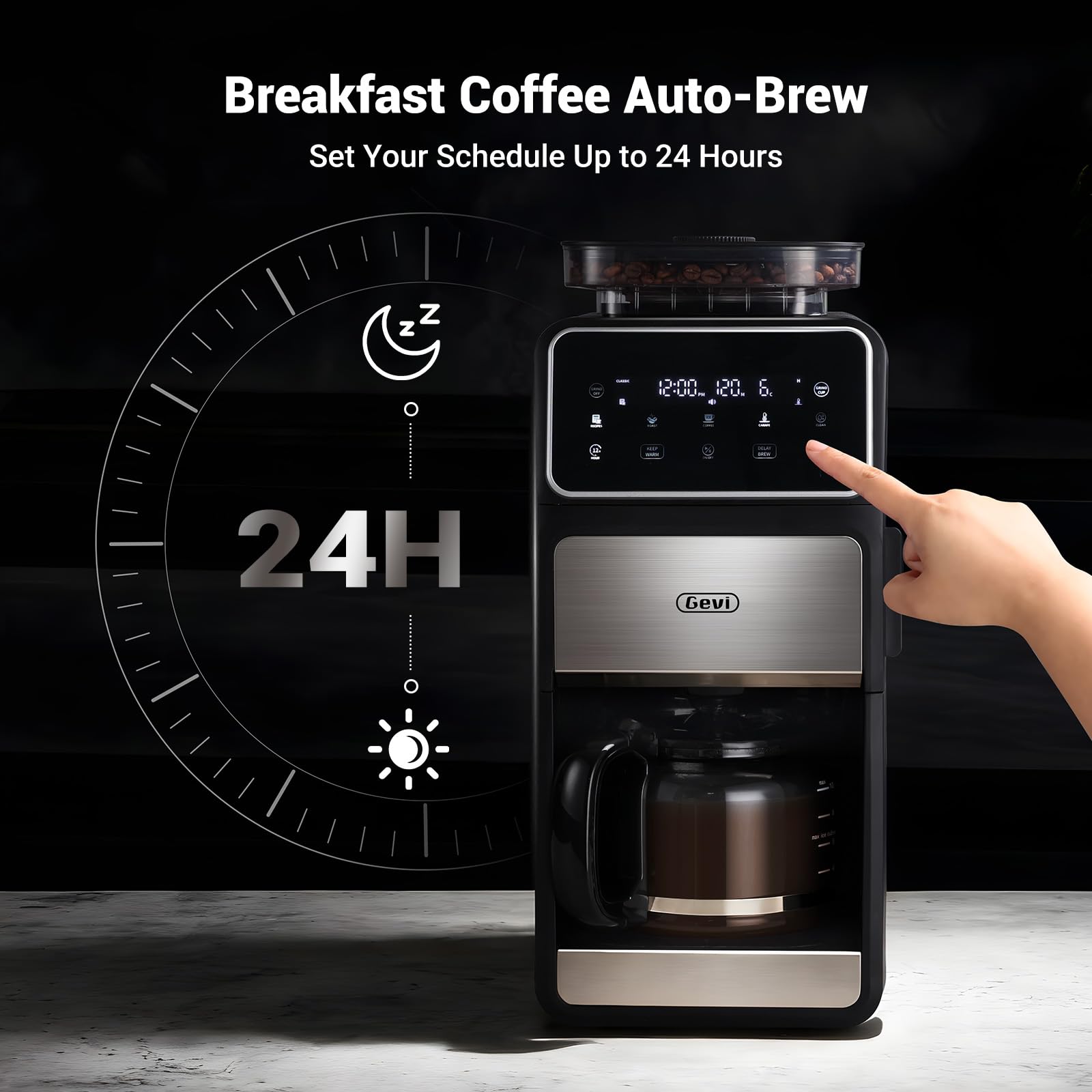 Black 10-Cup Grind  Brew Coffee Maker with 4 Flavor Options
