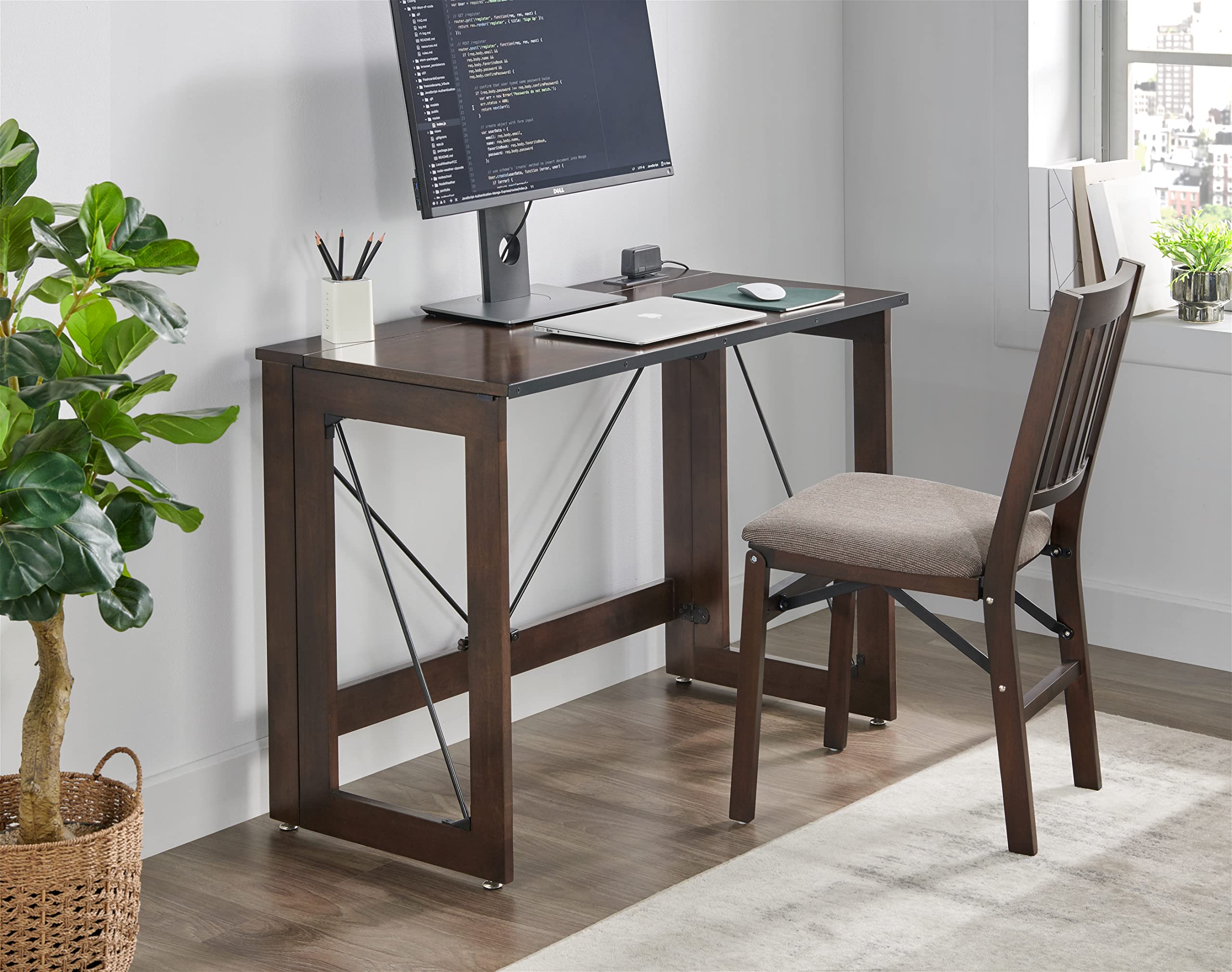New Stakmore Folding Desk w USB  110V Outlets - Espresso Home Office Desk
