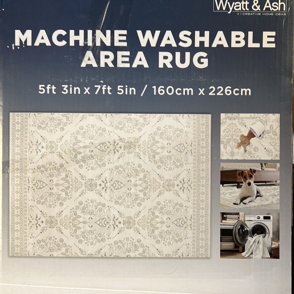 Machine Washable Area Rug 5ft 3in x 7ft 5in BeigeGray