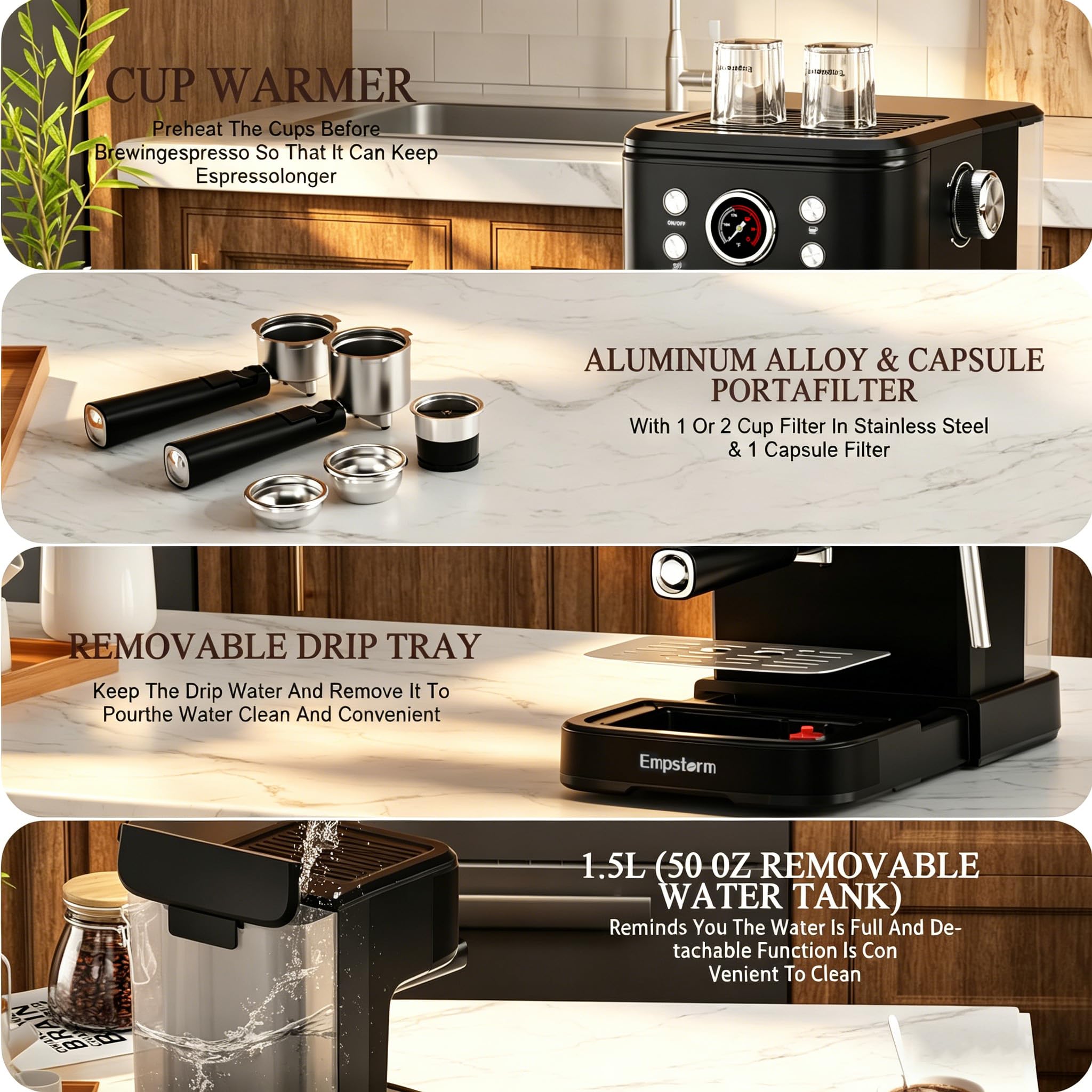 Black 20 Bar Semi-Automatic Espresso Machine with Milk Frother  Nespresso Capsule Brewer