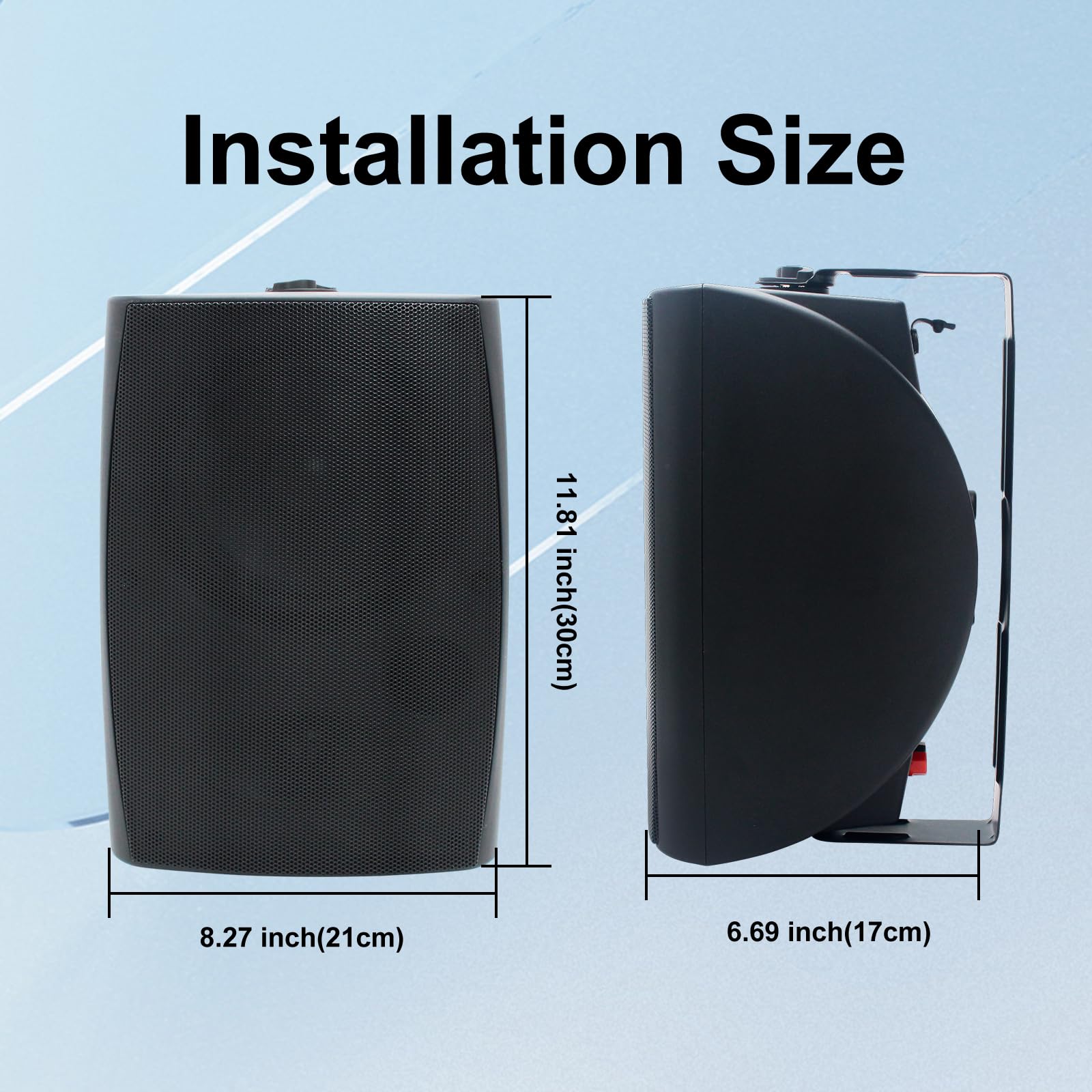 5 Inch Outdoor Wall-Mounted Speakers 800W Waterproof Black 4 Passive