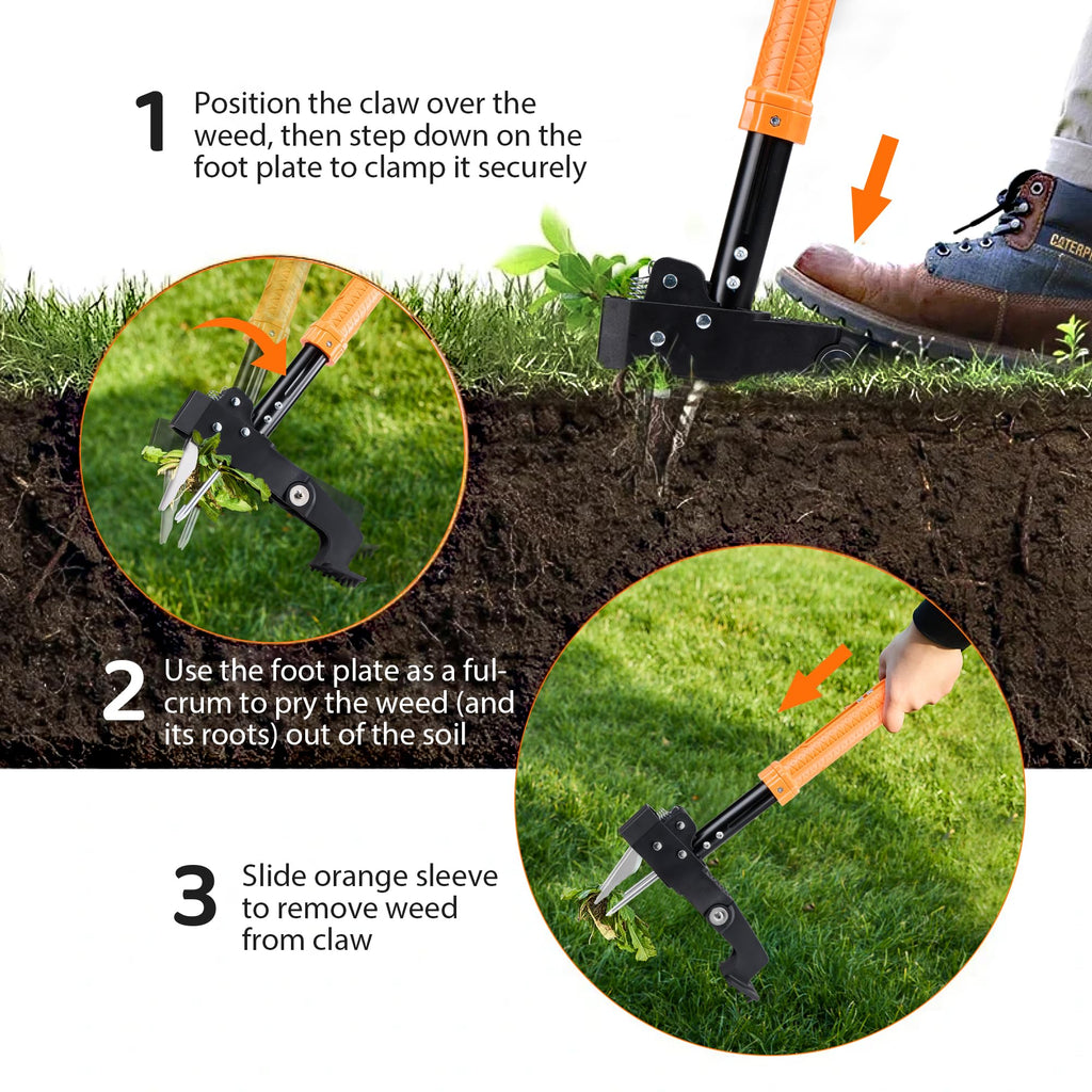 MORAIS Weed Puller Tool, Stand Up Weed Puller Heavy Duty Garden Tool with 4-Claw Steel Head, 39"-46" Retractable Handle & Easy-Eject Mechanism, Easily Remove Weeds Without Bending, or Kneeling Retail $29.00
