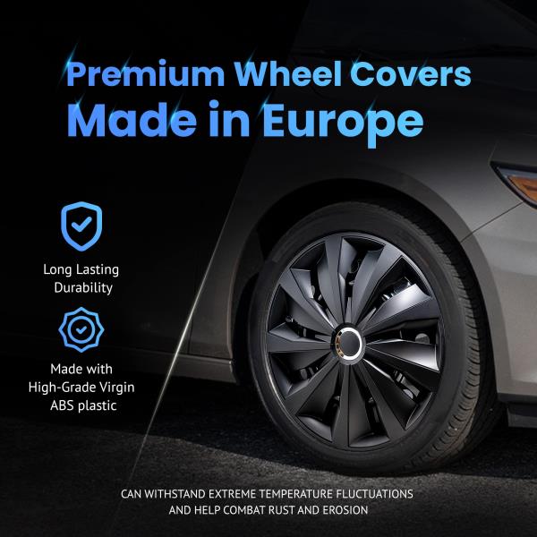 Action Vehicle Wheel Covers 16 Inch Hub Caps Set of 4 Black