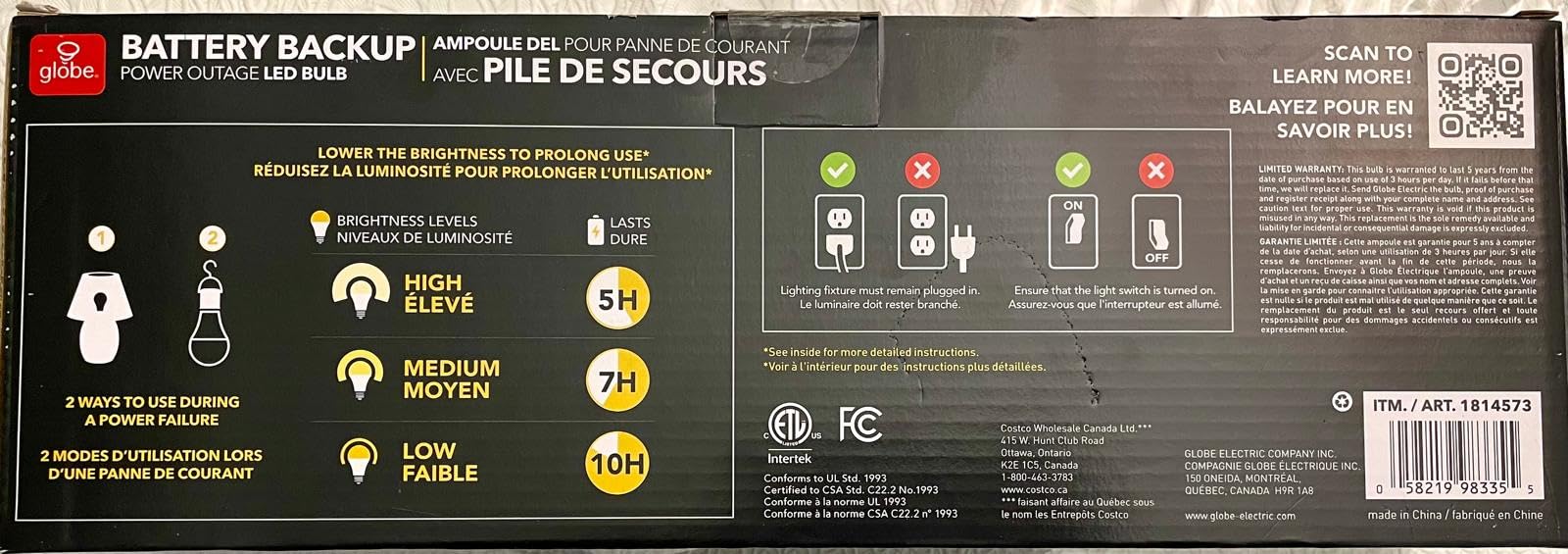 Battery Backup LED Bulb 6 Pack - A19 Medium Base 800 Lumens White Retail $19.00