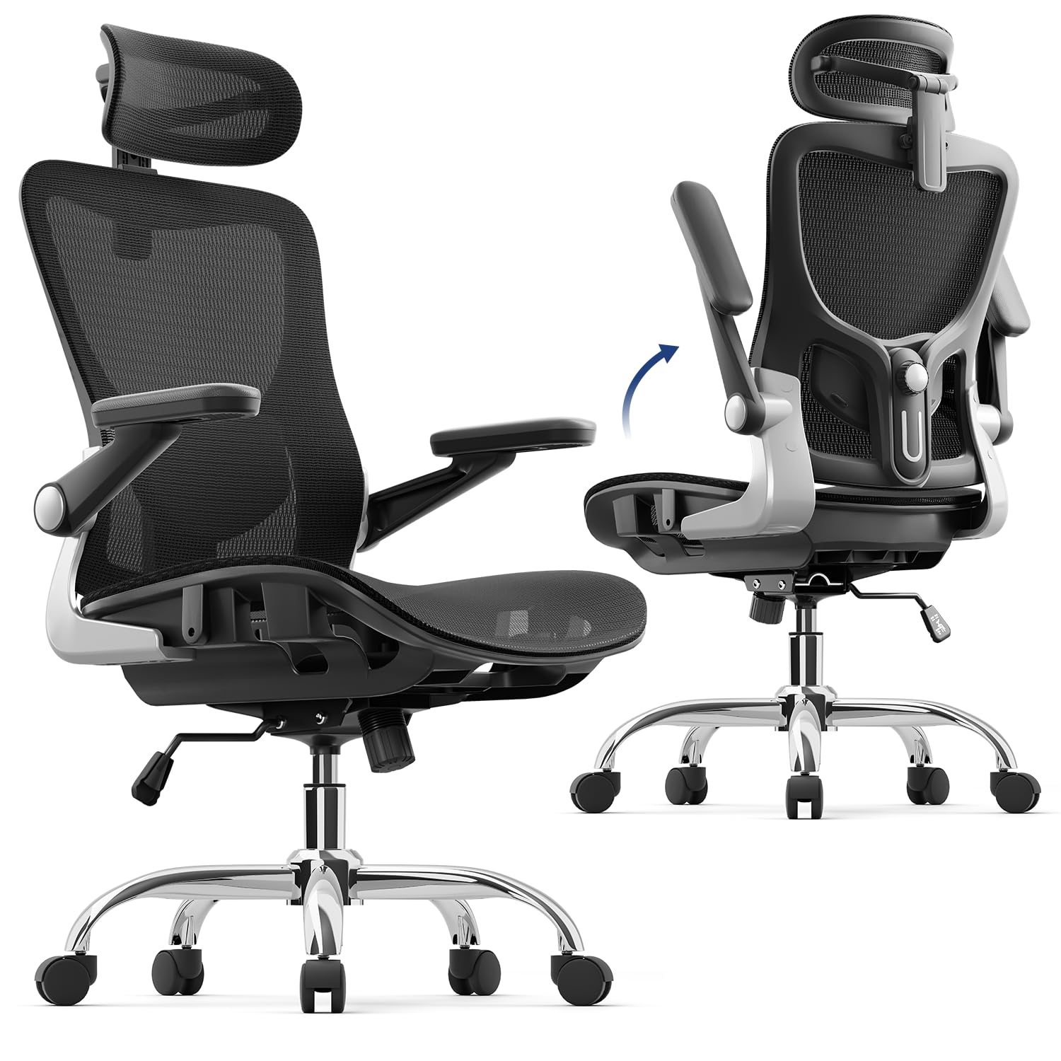 Open-Box New marrap Black Ergonomic Mesh Office Chair with Adj. Lumbar  3D Armrests.