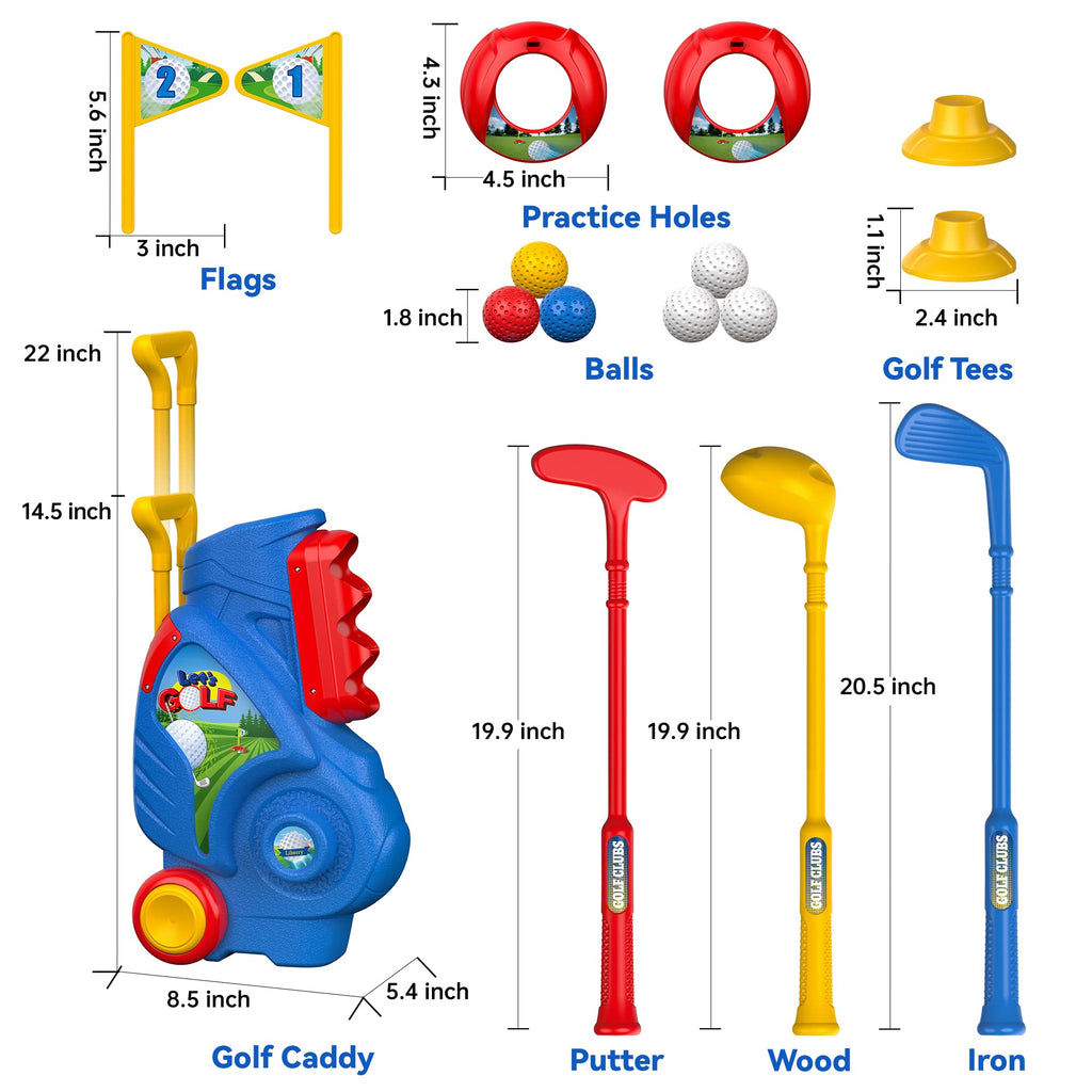 Blue Kids Beginner Golf Set with Cart Clubs Holes  Balls