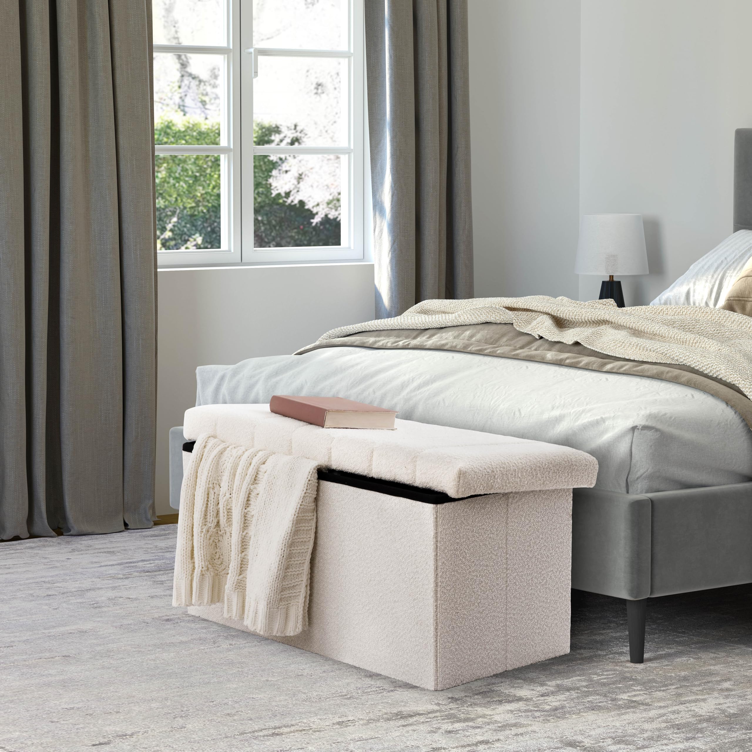 Seville Classics 30 White Boucle Storage Ottoman 30W x 15.7D