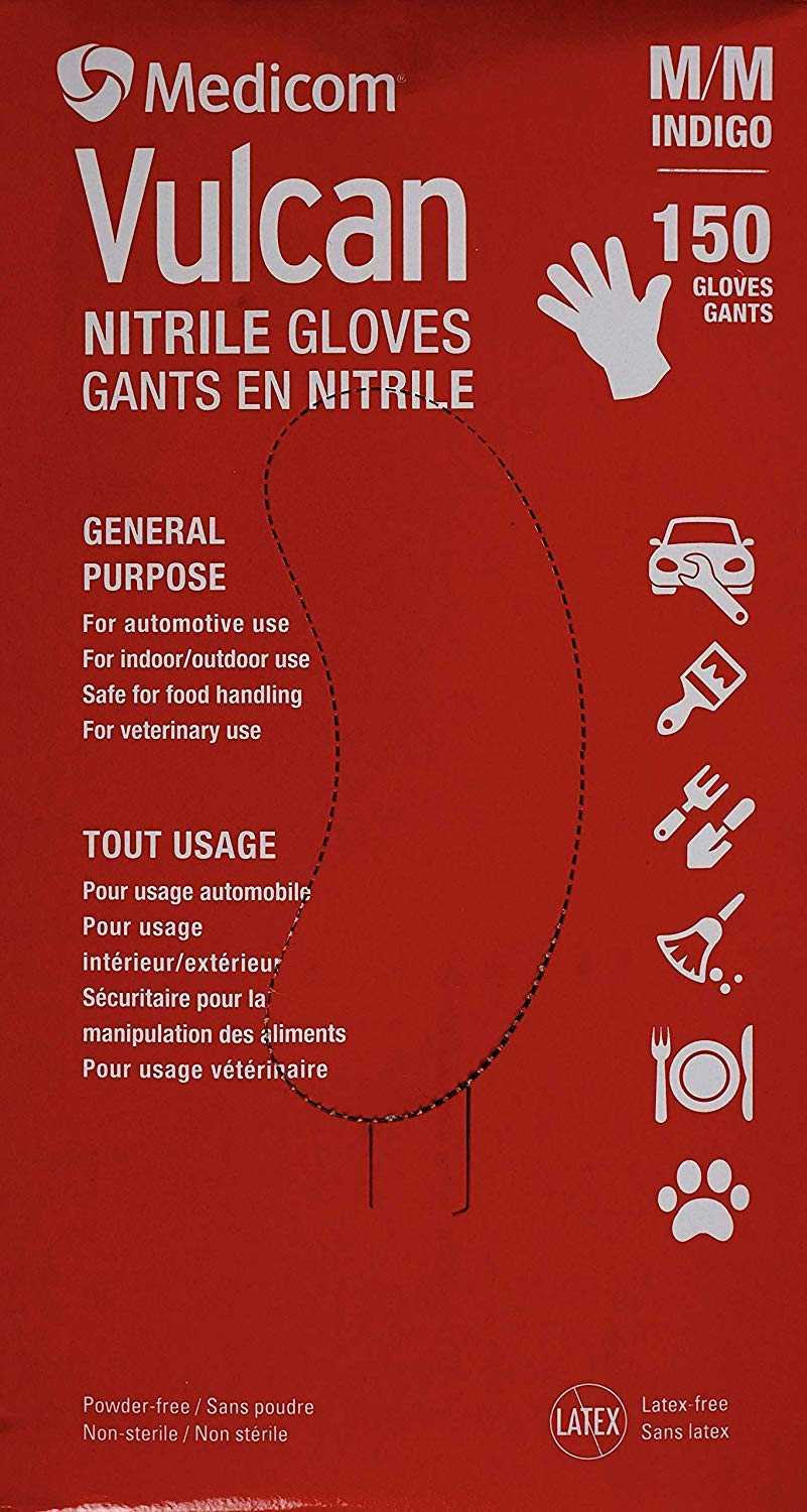 Vulcan Nitrile Gloves Latex-Free General Purpose Indigo 150ct MD Retail $20.00